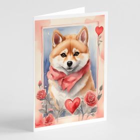 Shiba Inu Valentine Roses Greeting Cards Pack of 8 Blank Cards with Envelopes Whimsical A7 Size 5x7 Blank Note Cards