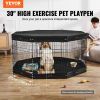 VEVOR Dog Playpen, 8 Pcs 30"H x 24"W Panels Foldable Metal Pet Exercise Pen, Dog Fence Indoor and Outdoor Pen with Door, Bottom Pad and Top Cover