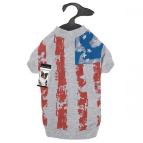 Zack & Zoey Americas Pup Flag Print Tee (Color: silver, size: small)