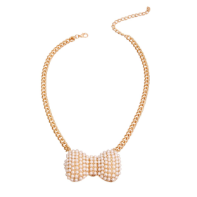 Cream Chunky Bow Necklace (size: large)