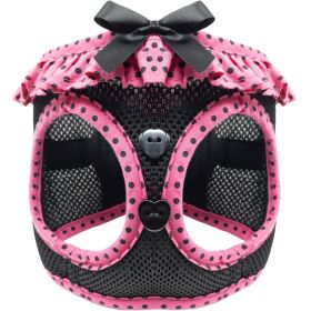 Dog Choke Free Harness American River Polka Dot Collection (Color: Hot Pink and Black Polka Dot, size: large)