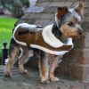 Dog Brown and Black Faux Leather Bomber Coat Harness and Leash