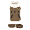 Dog Brown and Black Faux Leather Bomber Coat Harness and Leash