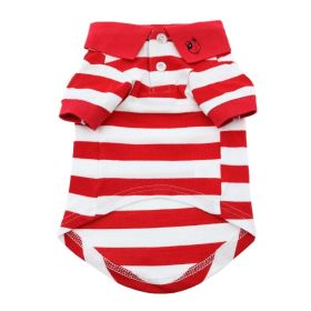 Dog Striped Polo (Color: Flame Scarlet Red and White, size: X-Large)