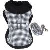 Dog Black and White Classic Houndstooth Harness Coat with Leash
