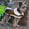 Dog Brown and Black Faux Leather Bomber Coat Harness and Leash