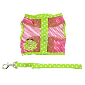 Dog Cool Mesh Harness Under the Sea Collection (Color: Frog Green Dot and Pink, size: large)