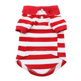 Dog Striped Polo (Color: Flame Scarlet Red and White, size: small)