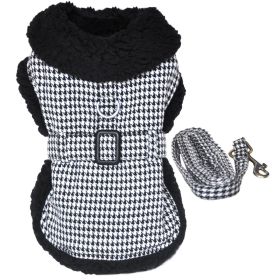 Dog Black and White Classic Houndstooth Harness Coat with Leash (size: medium)