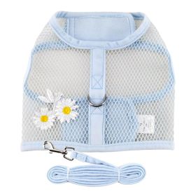 Dog Harness Cool Mesh with Leash (Color: Blue Daisy, size: medium)