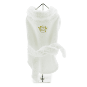 Dog Bathrobe by Doggie Design White Gold Crown Cotton (size: medium)