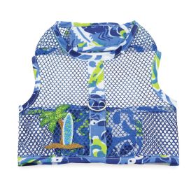 Dog Harness Cool Mesh with Leash (Color: Surfboard Blue and Green / Ocean Blue and Palms, size: X-Small)
